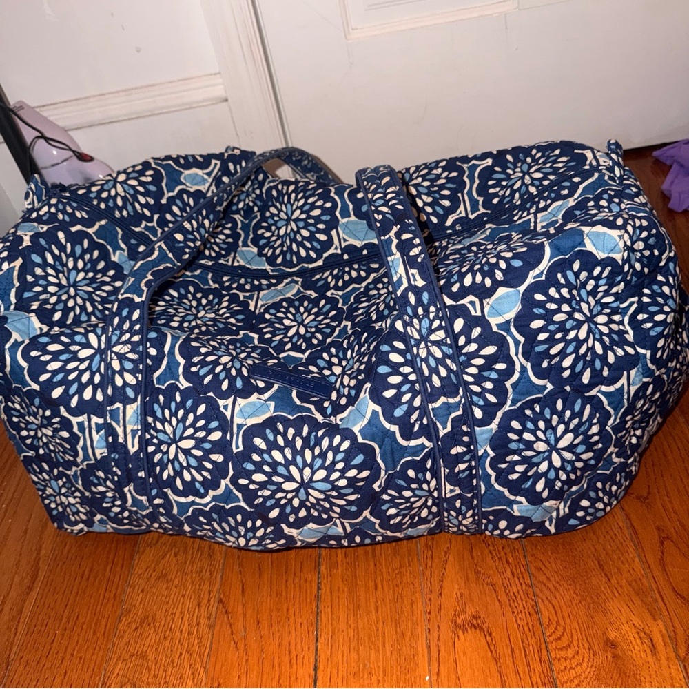 Vera Bradley Large Floral Blue and White Duffel Bag